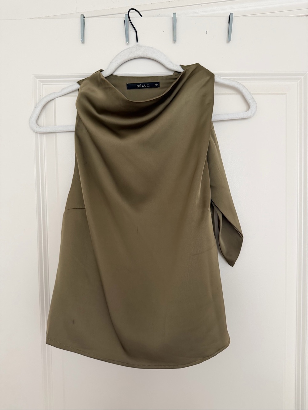 Deluc Olive Green One-Shoulder Draped Top